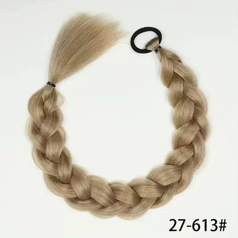 24 Inch Synthetic Long Braided Ponytail Hair Extensions for Women with Elastic Band Hair Accessories