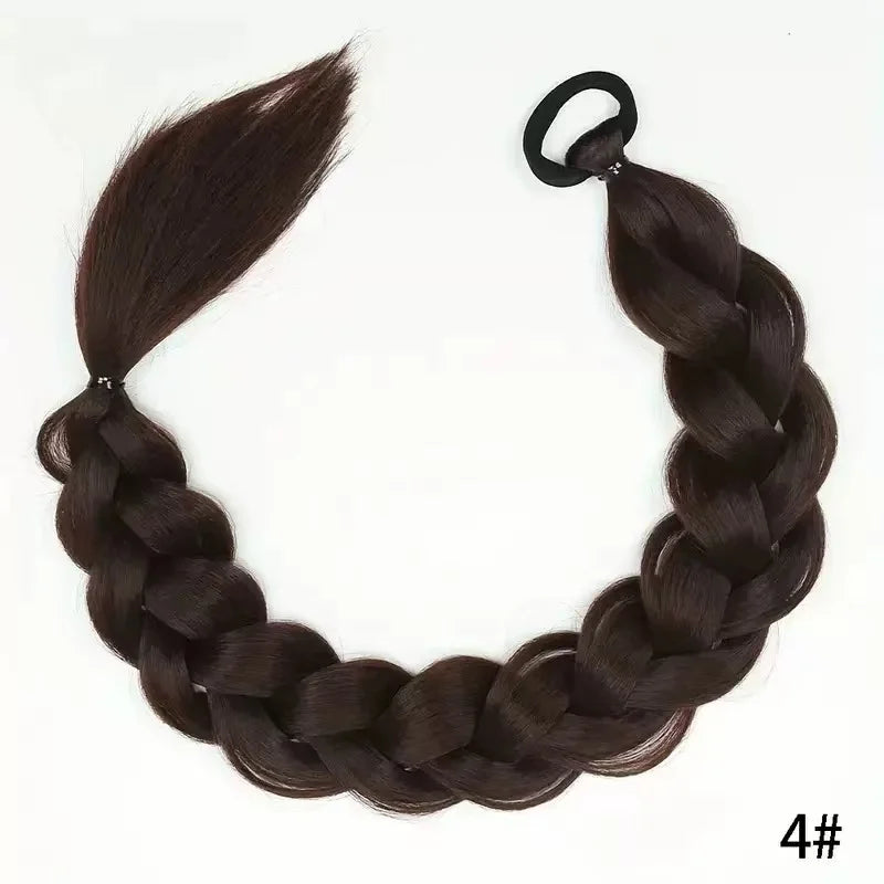 24 Inch Synthetic Long Braided Ponytail Hair Extensions for Women with Elastic Band Hair Accessories