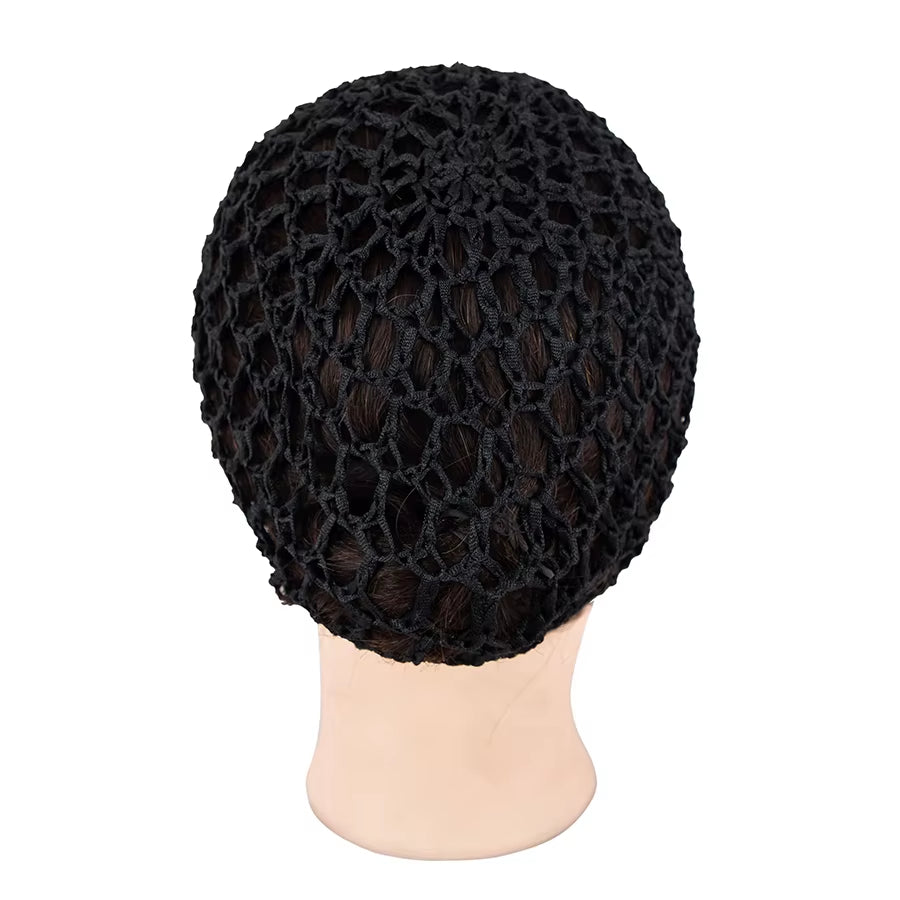 1PC Mesh Crochet Hair Net Snoods for Women, Soft Rayon Knit Crochet Hairnet Hair Cover Accessory for Sleeping (Black)