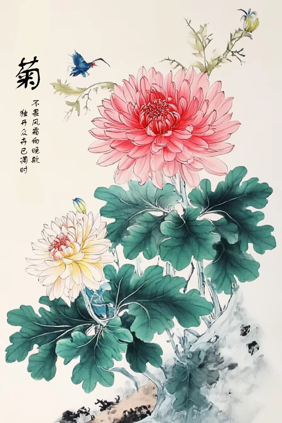 Chinese Flowers Bamboo Orchid Plum Chrysanthemum Print Poster Nordic Canvas Painting Can Be Used as a Gift Home Room Decoration