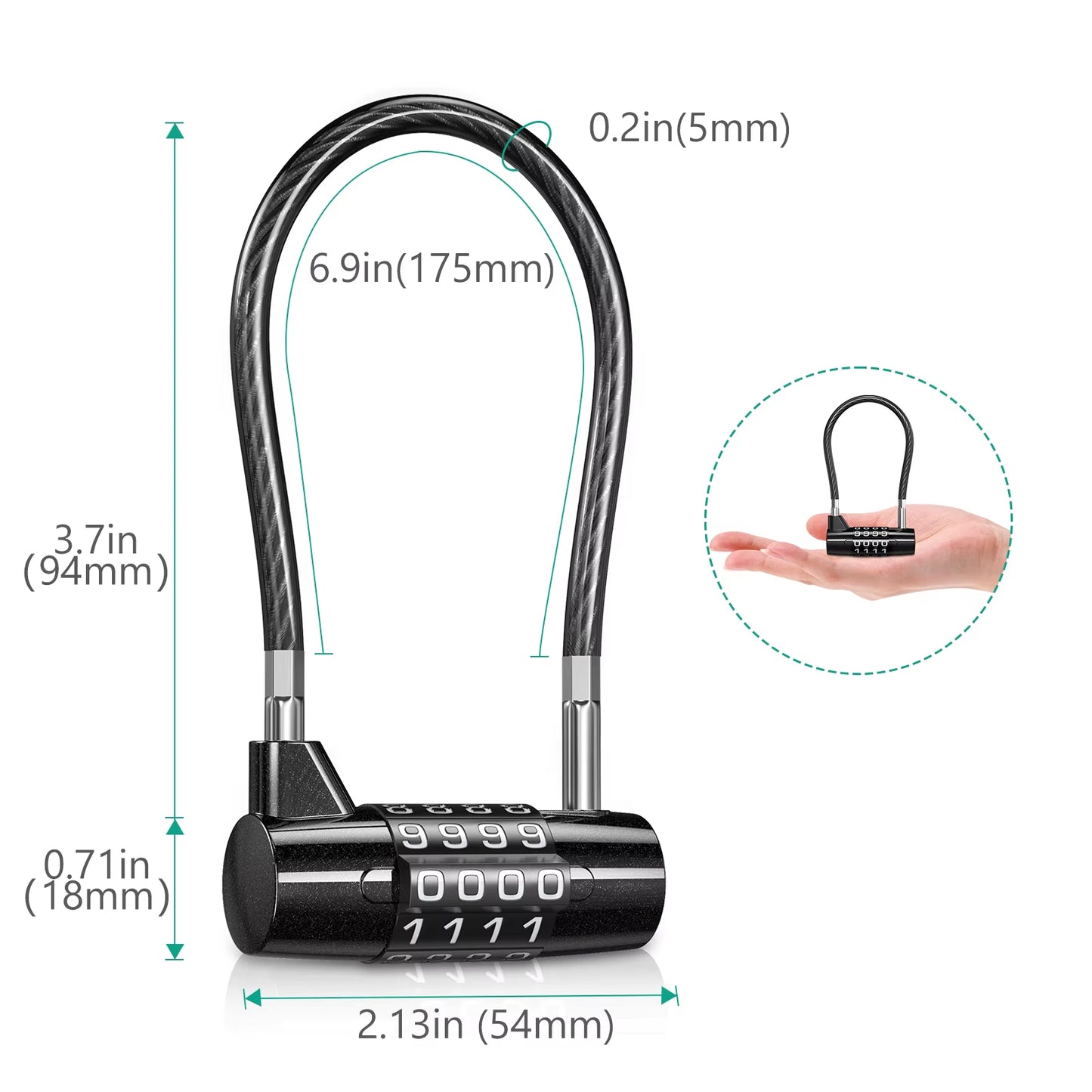 4 Digit Combination Padlock Resettable Padlock with Steel Cable Rope Waterproof Cable Lock Gate Locks for Gym Suitcase Bag Bike