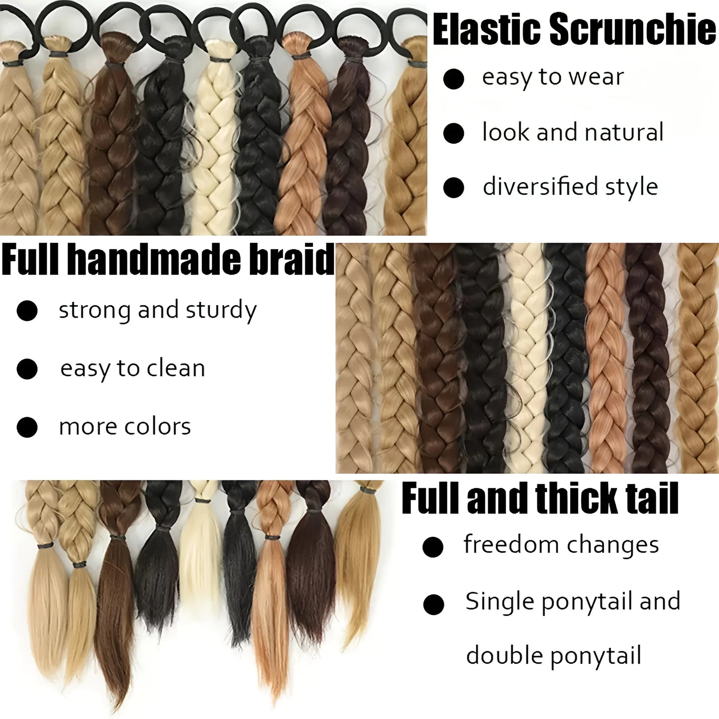 24 Inch Synthetic Long Braided Ponytail Hair Extensions for Women with Elastic Band Hair Accessories