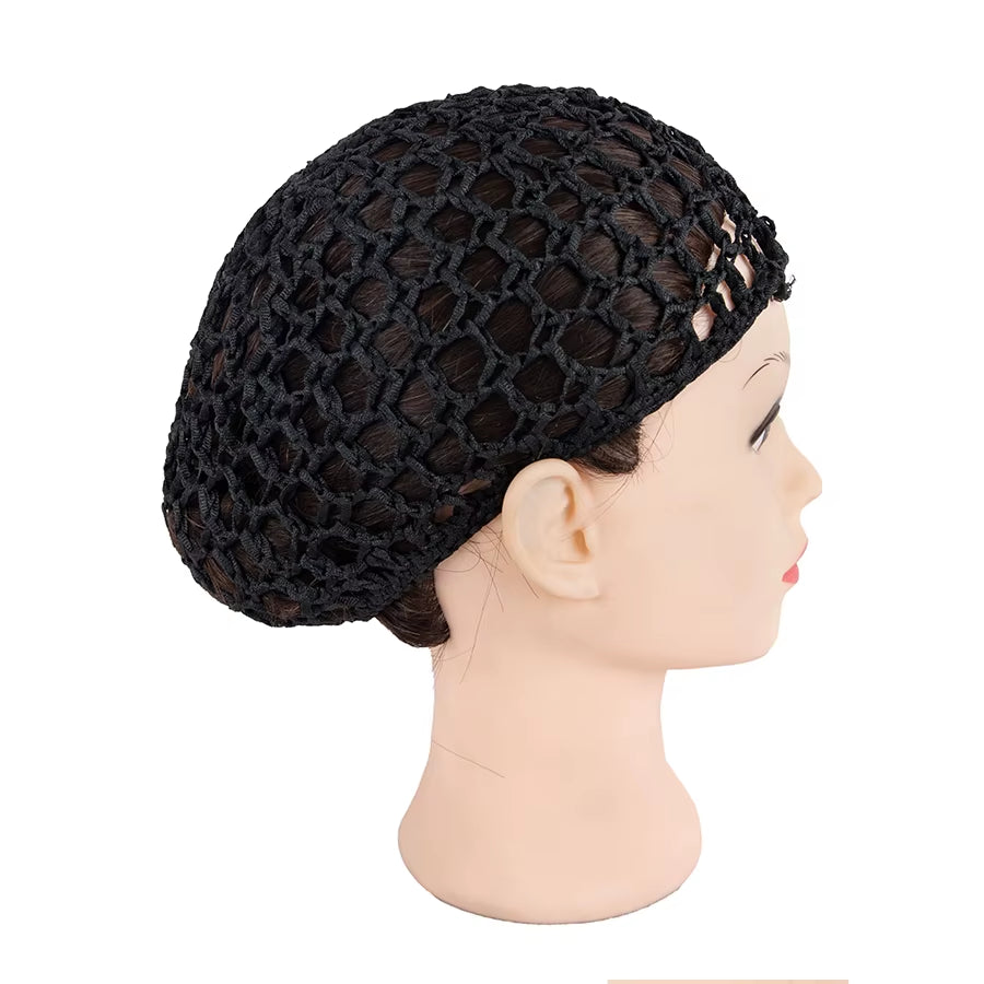 1PC Mesh Crochet Hair Net Snoods for Women, Soft Rayon Knit Crochet Hairnet Hair Cover Accessory for Sleeping (Black)