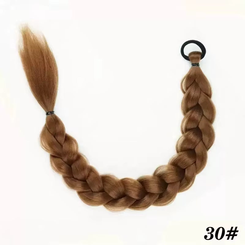 24 Inch Synthetic Long Braided Ponytail Hair Extensions for Women with Elastic Band Hair Accessories