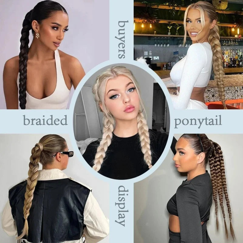 24 Inch Synthetic Long Braided Ponytail Hair Extensions for Women with Elastic Band Hair Accessories