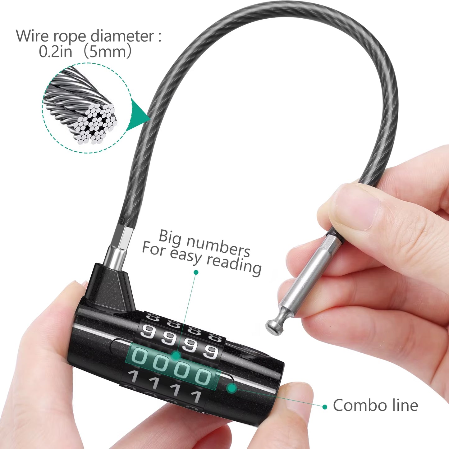 4 Digit Combination Padlock Resettable Padlock with Steel Cable Rope Waterproof Cable Lock Gate Locks for Gym Suitcase Bag Bike