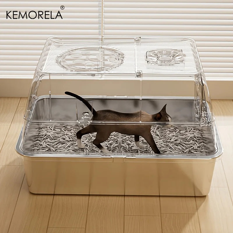 KEMORELA Stainless Steel Cat Litter Box Xlextra Large Litter Box for Big Cats Enclosed Removable with High Sided Enclosure Scoop