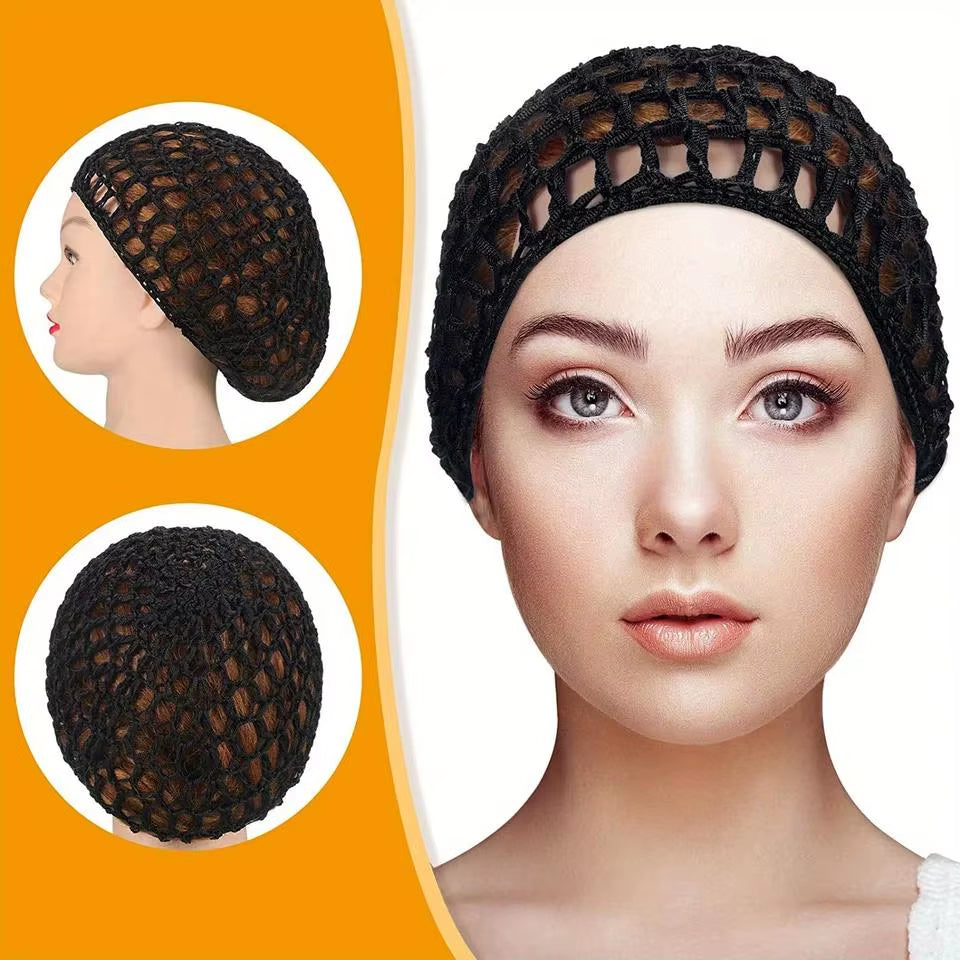 1PC Mesh Crochet Hair Net Snoods for Women, Soft Rayon Knit Crochet Hairnet Hair Cover Accessory for Sleeping (Black)