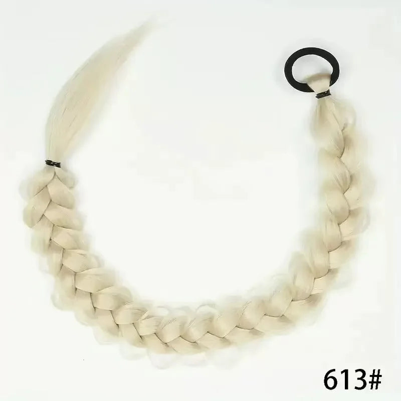 24 Inch Synthetic Long Braided Ponytail Hair Extensions for Women with Elastic Band Hair Accessories