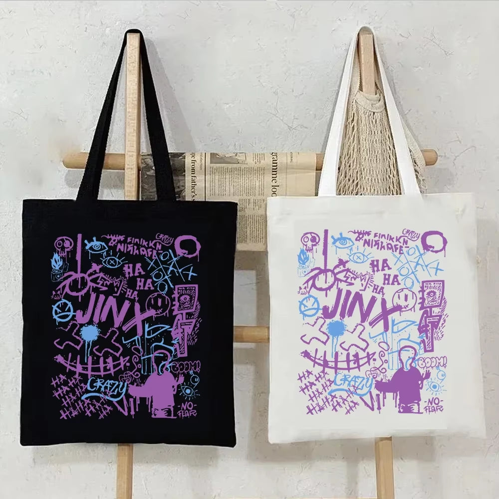 Anime Arcane-Jinx Print Shoulder Bag Women Reusable Shopping Bag Folding Handbags Tote Bag Canvas Bag