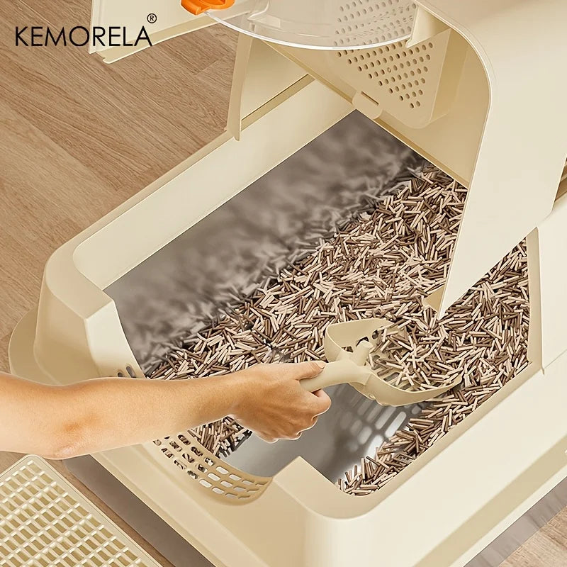 KEMORELA Stainless Steel Cat Litter Box Xlextra Large Litter Box for Big Cats Enclosed Removable with High Sided Enclosure Scoop
