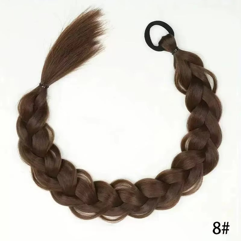 24 Inch Synthetic Long Braided Ponytail Hair Extensions for Women with Elastic Band Hair Accessories