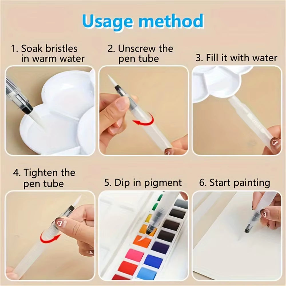 3/6Pcs Watercolor Brush Pen Set - Easy Refill, Ideal for Beginners & Artists Watercolor Brushes