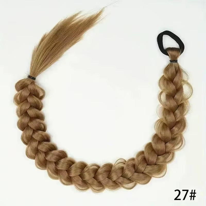 24 Inch Synthetic Long Braided Ponytail Hair Extensions for Women with Elastic Band Hair Accessories