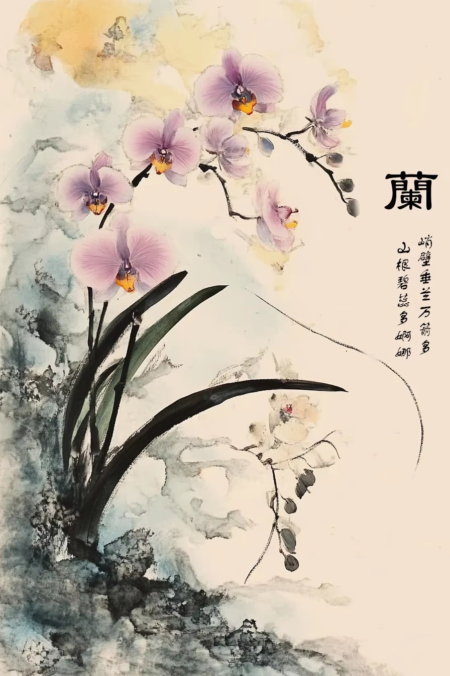 Chinese Flowers Bamboo Orchid Plum Chrysanthemum Print Poster Nordic Canvas Painting Can Be Used as a Gift Home Room Decoration