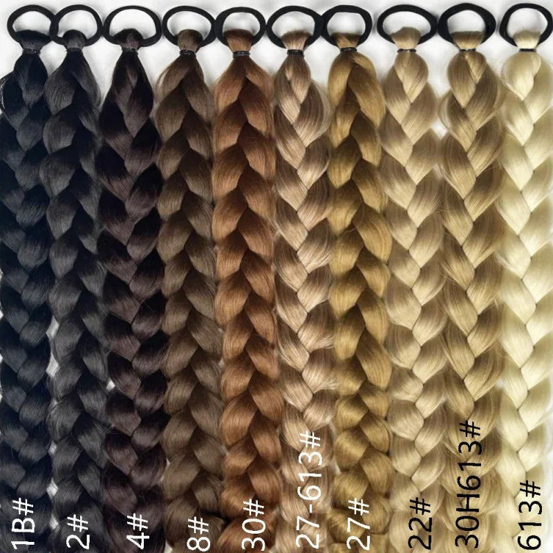24 Inch Synthetic Long Braided Ponytail Hair Extensions for Women with Elastic Band Hair Accessories