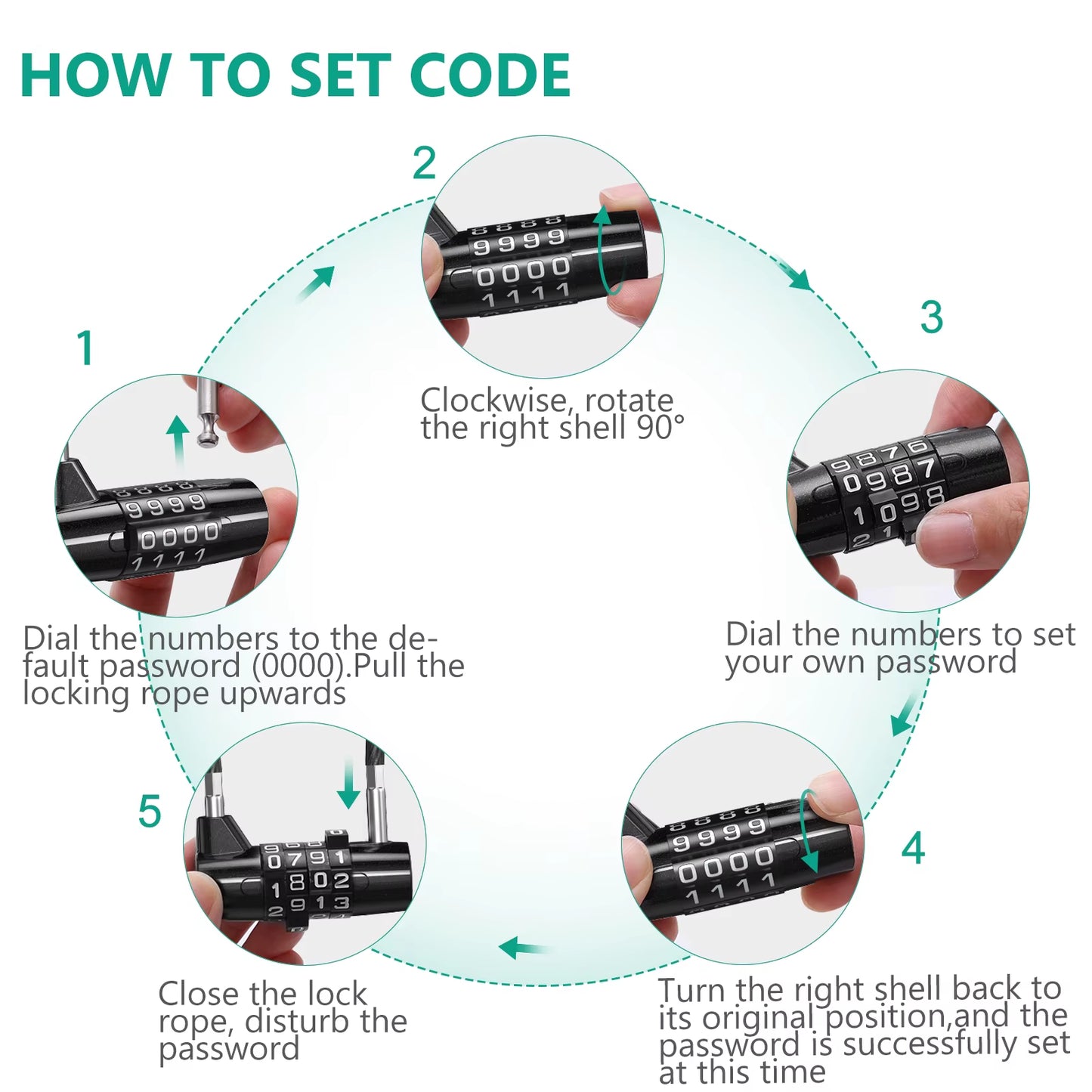 4 Digit Combination Padlock Resettable Padlock with Steel Cable Rope Waterproof Cable Lock Gate Locks for Gym Suitcase Bag Bike