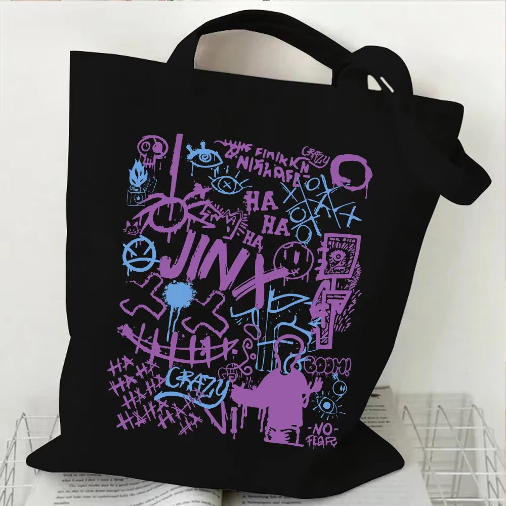 Anime Arcane-Jinx Print Shoulder Bag Women Reusable Shopping Bag Folding Handbags Tote Bag Canvas Bag