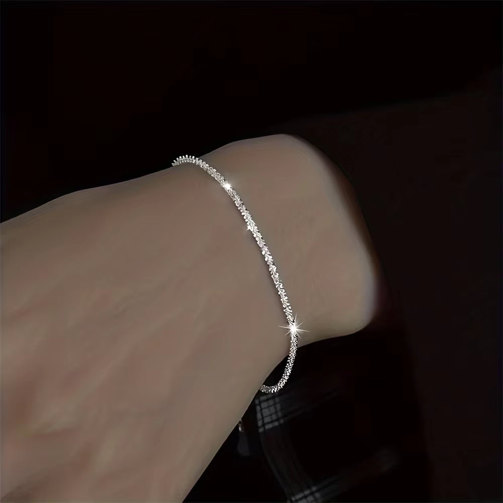 Set of Shiny Silver Plated Collarbone Chain Necklace Bracelet Jewelry, Women'S Minimalist Starry Sky Accessories