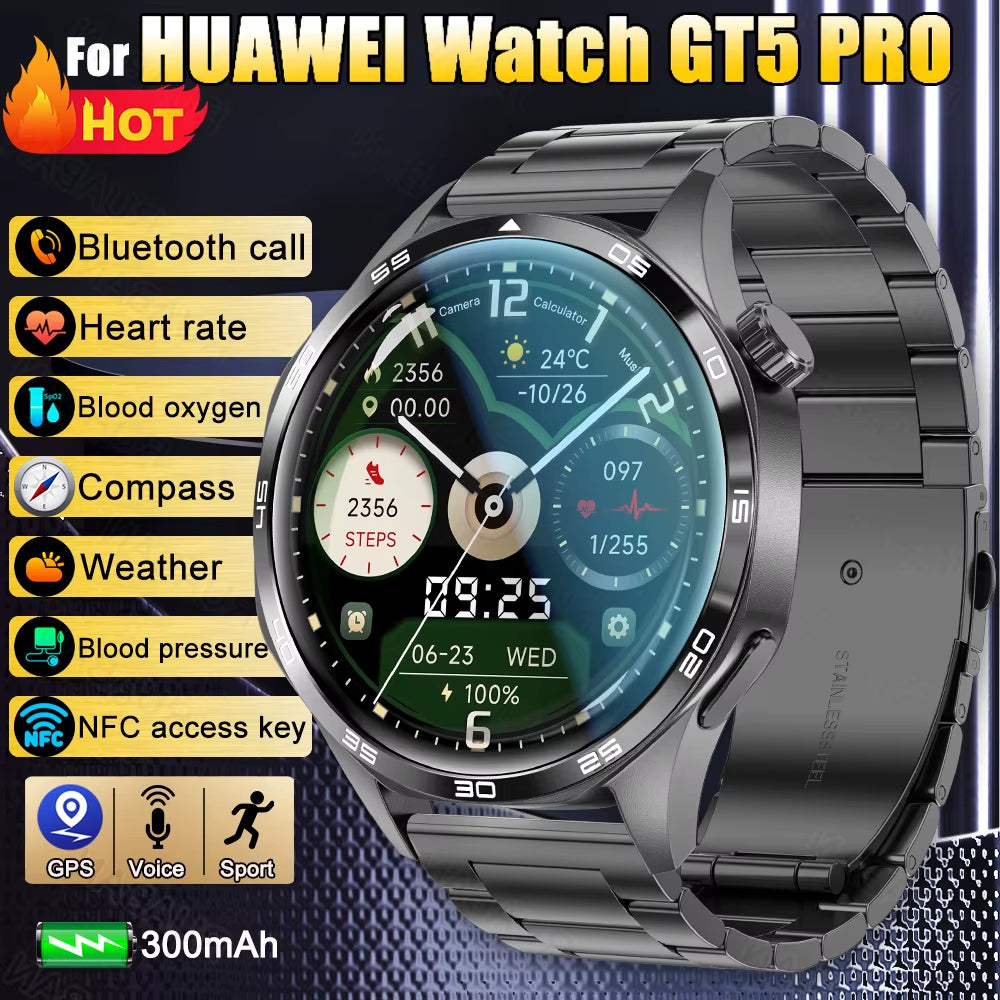 2025 New Smart Watches for HUAWEI GT5 Watch Heart Rate Compass GPS Sports Waterproof NFC Bracelet Bluetooth Call Health Watches