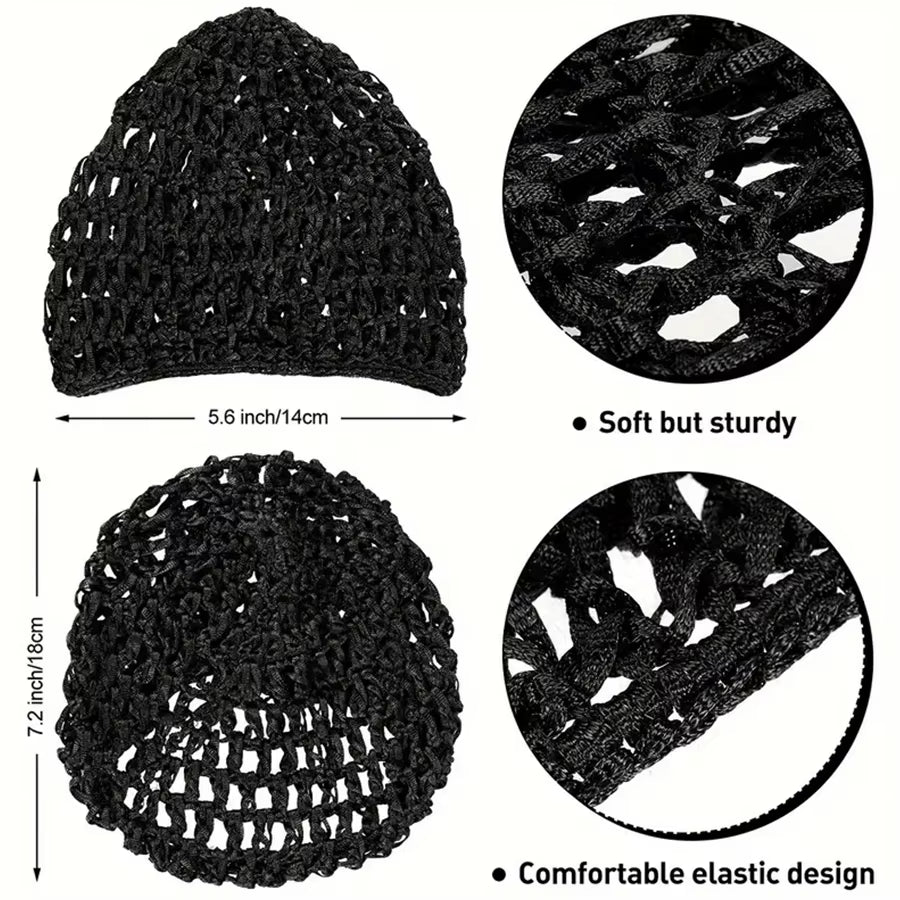 1PC Mesh Crochet Hair Net Snoods for Women, Soft Rayon Knit Crochet Hairnet Hair Cover Accessory for Sleeping (Black)