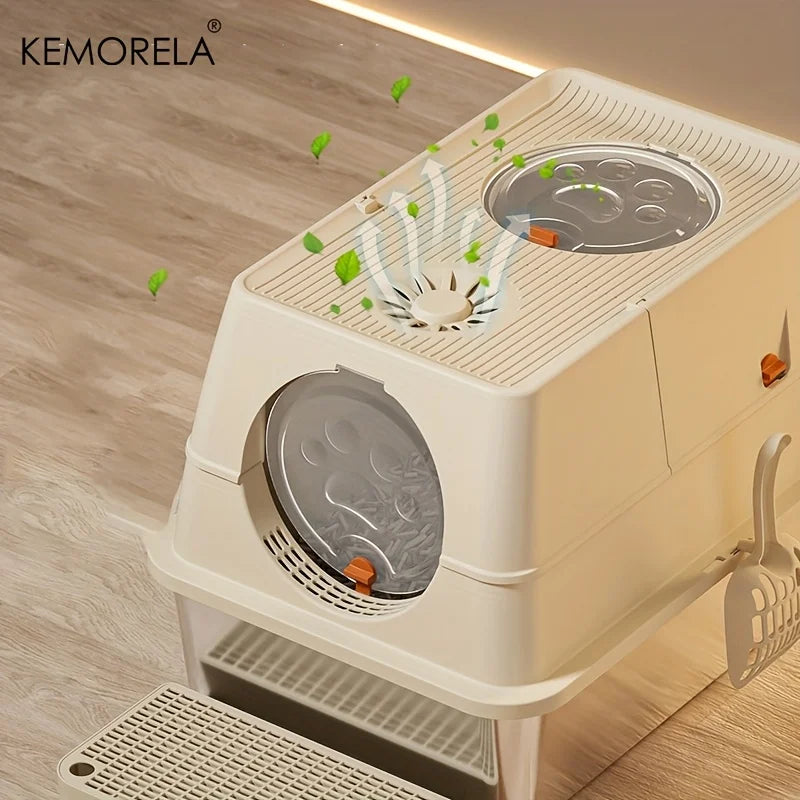 KEMORELA Stainless Steel Cat Litter Box Xlextra Large Litter Box for Big Cats Enclosed Removable with High Sided Enclosure Scoop
