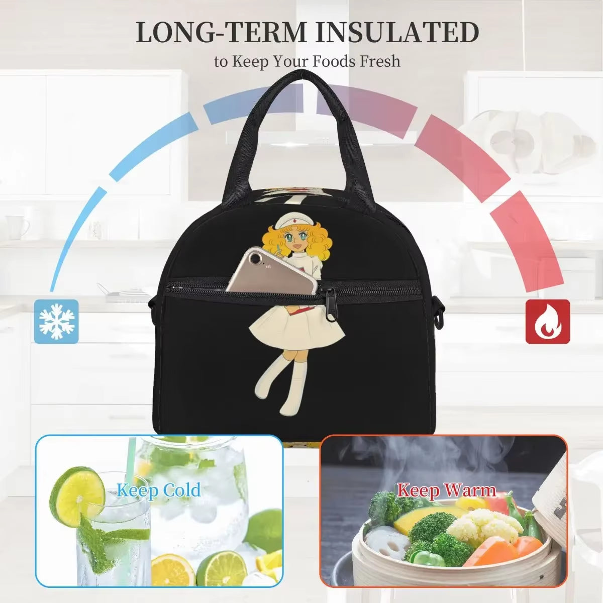 Candy Candy Nurse Lunch Bags Insulated Bento Box Leakproof Lunch Tote Picnic Bags Cooler Bag for Woman Work