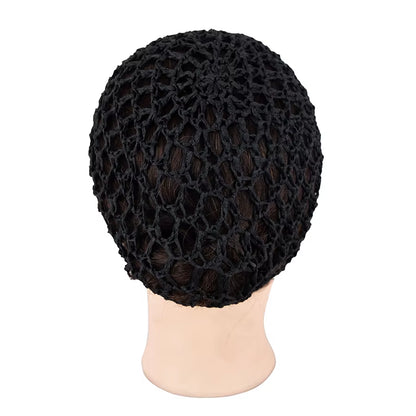 1PC Mesh Crochet Hair Net Snoods for Women, Soft Rayon Knit Crochet Hairnet Hair Cover Accessory for Sleeping (Black)