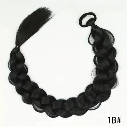 24 Inch Synthetic Long Braided Ponytail Hair Extensions for Women with Elastic Band Hair Accessories