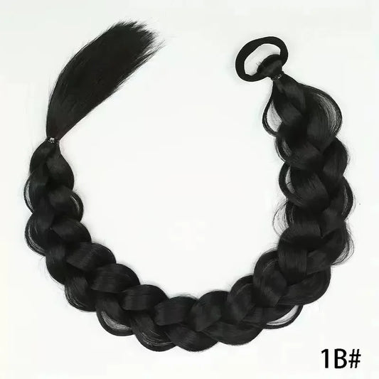 24 Inch Synthetic Long Braided Ponytail Hair Extensions for Women with Elastic Band Hair Accessories