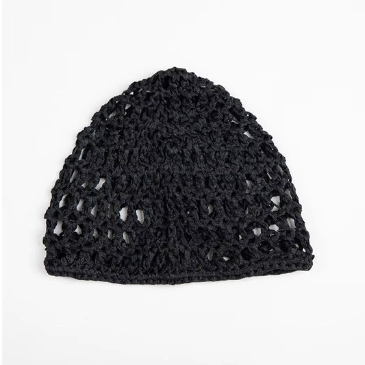 1PC Mesh Crochet Hair Net Snoods for Women, Soft Rayon Knit Crochet Hairnet Hair Cover Accessory for Sleeping (Black)