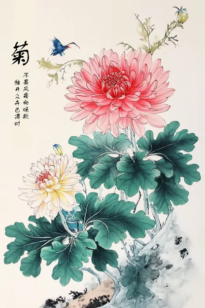 Chinese Flowers Bamboo Orchid Plum Chrysanthemum Print Poster Nordic Canvas Painting Can Be Used as a Gift Home Room Decoration