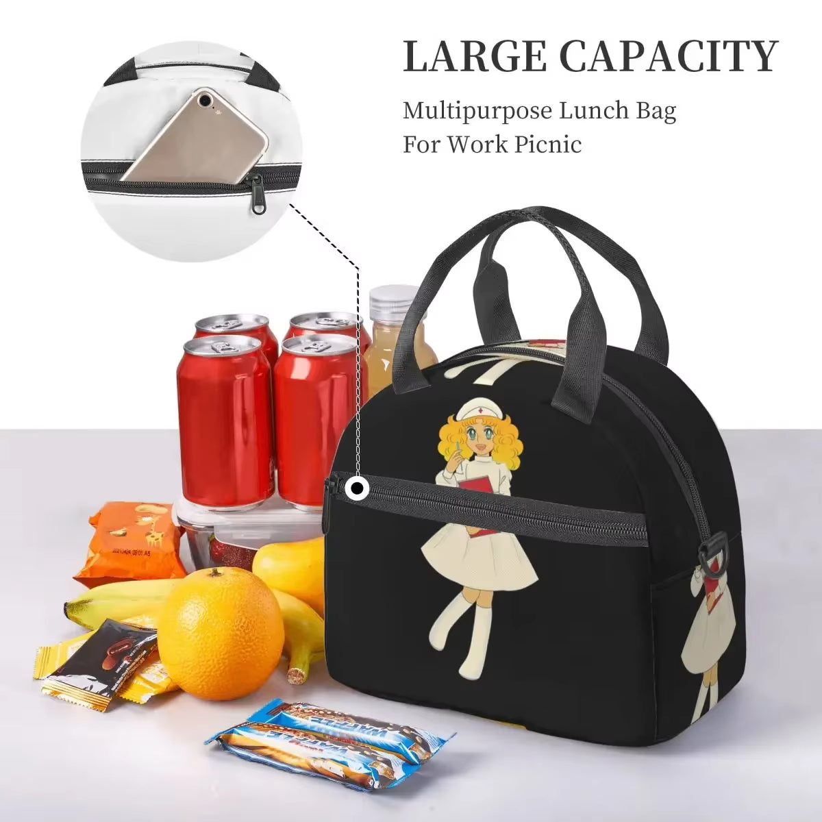 Candy Candy Nurse Lunch Bags Insulated Bento Box Leakproof Lunch Tote Picnic Bags Cooler Bag for Woman Work