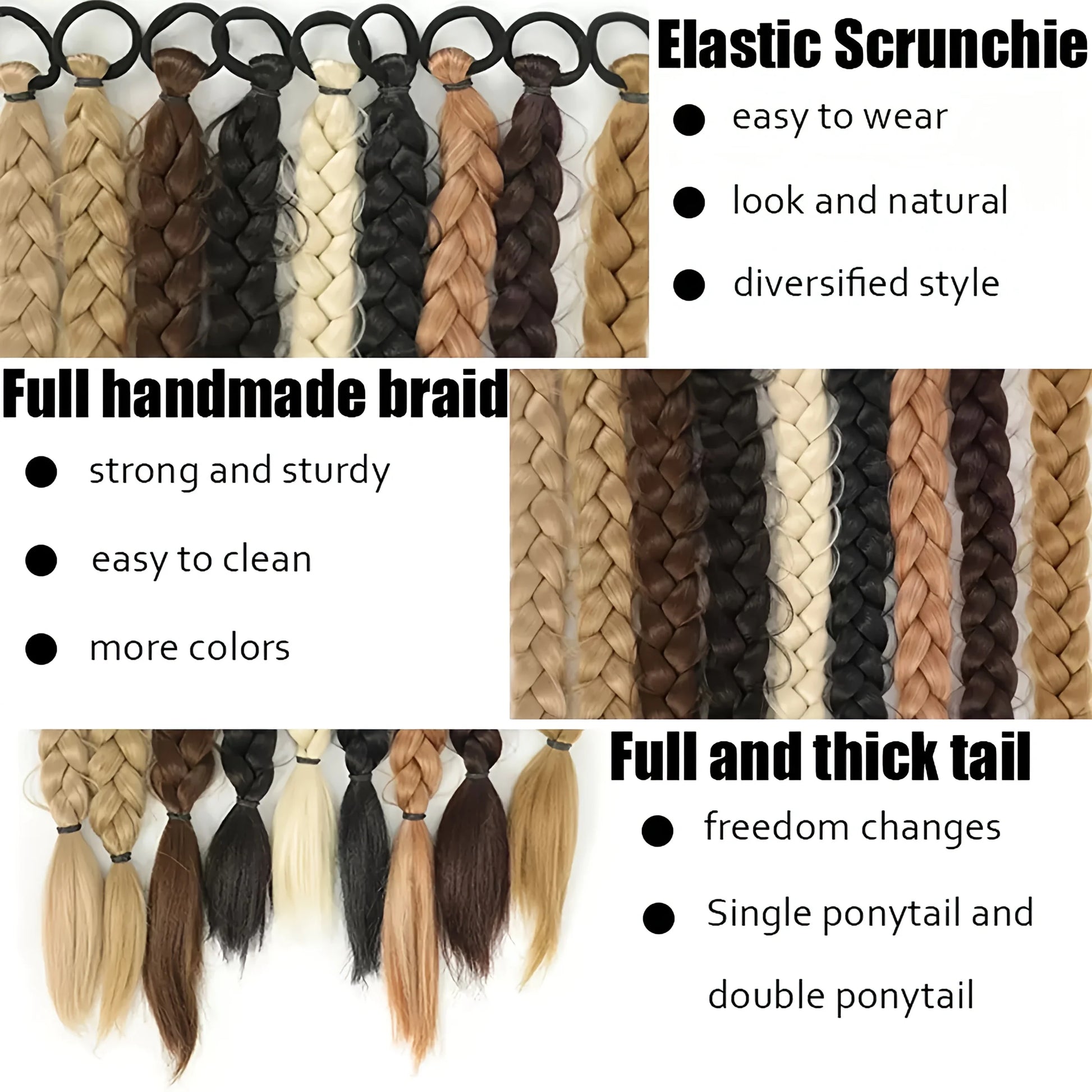24 Inch Synthetic Long Braided Ponytail Hair Extensions for Women with Elastic Band Hair Accessories