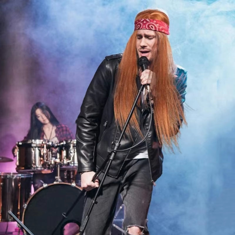 Adult Synthetic Wig Hat Men Women Hippy Brown Straight Long Wig Sunglass Headscarf Rock Hip Hop Cosplay Party Fancy Costume Prop