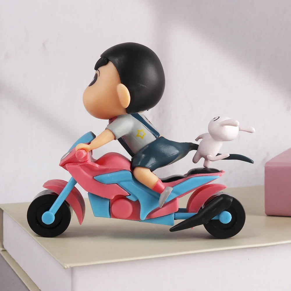 Crayon Shin Chan Anime Figure Motorcycle Cartoon Cute Drive Action Figure Model Desktop Ornaments Statue Collectible Toy Gifts