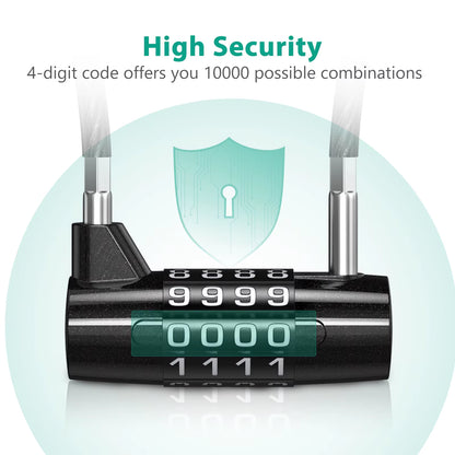 4 Digit Combination Padlock Resettable Padlock with Steel Cable Rope Waterproof Cable Lock Gate Locks for Gym Suitcase Bag Bike