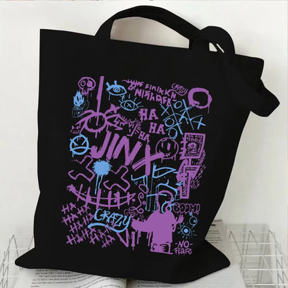 Anime Arcane-Jinx Print Shoulder Bag Women Reusable Shopping Bag Folding Handbags Tote Bag Canvas Bag