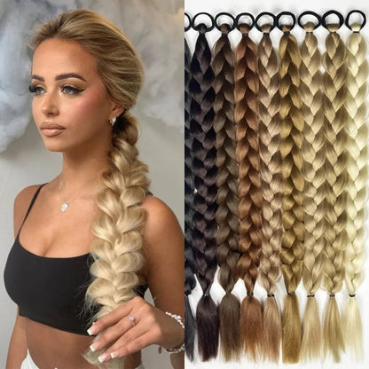 24 Inch Synthetic Long Braided Ponytail Hair Extensions for Women with Elastic Band Hair Accessories