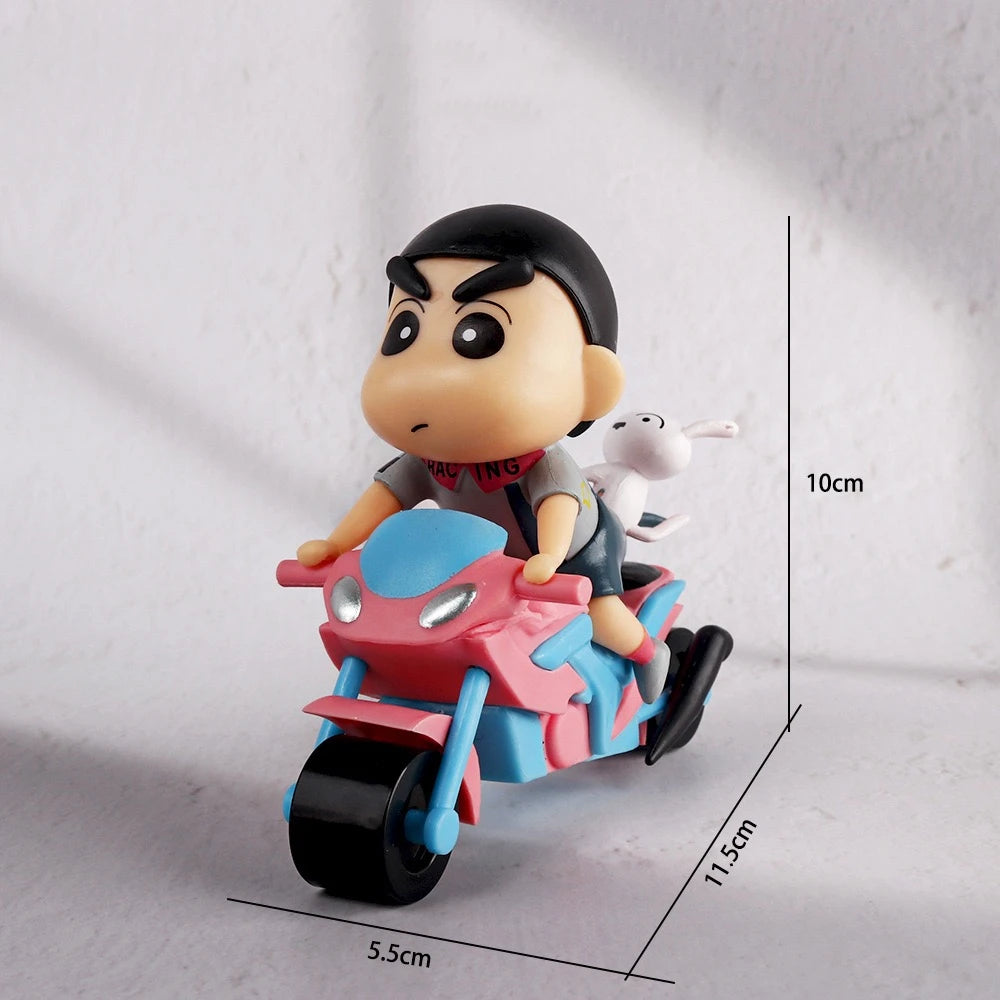 Crayon Shin Chan Anime Figure Motorcycle Cartoon Cute Drive Action Figure Model Desktop Ornaments Statue Collectible Toy Gifts
