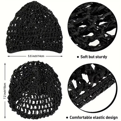 1PC Mesh Crochet Hair Net Snoods for Women, Soft Rayon Knit Crochet Hairnet Hair Cover Accessory for Sleeping (Black)