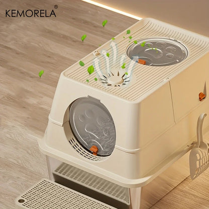 KEMORELA Stainless Steel Cat Litter Box Xlextra Large Litter Box for Big Cats Enclosed Removable with High Sided Enclosure Scoop